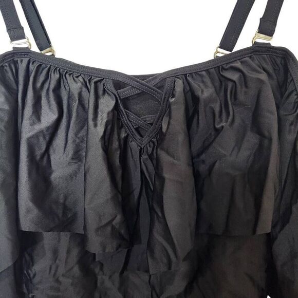 Daci Plus Size One Piece Swimsuit Ruffle Off Shoulder Bathing Suit black 20w - Picture 5 of 9
